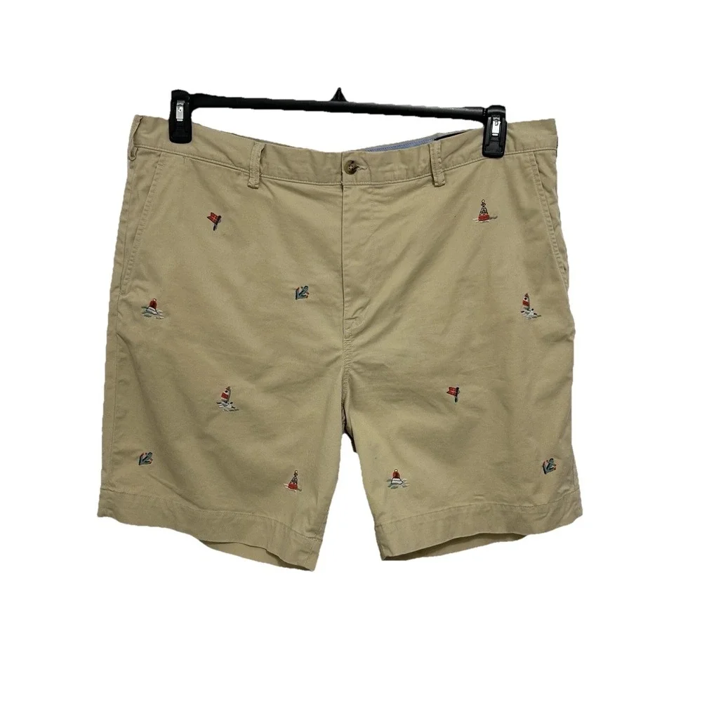 Polo Ralph Lauren Men's Beige Classic Chino Shorts Nautical AOP Embroidery Sz 40